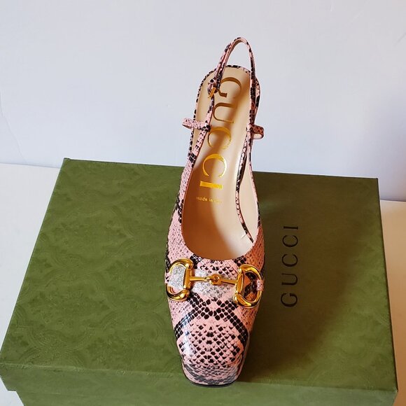NIB Gucci Platform horsebit python print leather Pumps - IT 39/ US 9 - Picture 5 of 10